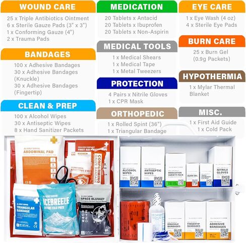 EVERLIT CARE 2-Shelf OSHA-Compliant First Aid Kit, ANSI Class A 50 Person Emergency First Aid Cabinet for Buiness, Job Site, Industrial Manufacturing Facility, Restaurant, and Kitchen in Kuwait