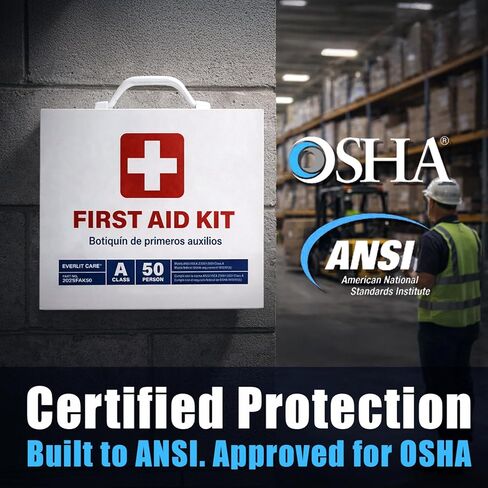 EVERLIT CARE 2-Shelf OSHA-Compliant First Aid Kit, ANSI Class A 50 Person Emergency First Aid Cabinet for Buiness, Job Site, Industrial Manufacturing Facility, Restaurant, and Kitchen in Kuwait