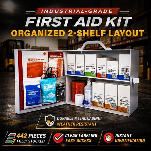 EVERLIT CARE 2-Shelf OSHA-Compliant First Aid Kit, ANSI Class A 50 Person Emergency First Aid Cabinet for Buiness, Job Site, Industrial Manufacturing Facility, Restaurant, and Kitchen in Kuwait