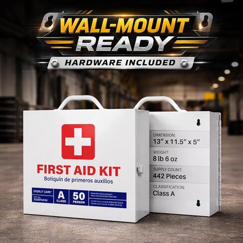 EVERLIT CARE 2-Shelf OSHA-Compliant First Aid Kit, ANSI Class A 50 Person Emergency First Aid Cabinet for Buiness, Job Site, Industrial Manufacturing Facility, Restaurant, and Kitchen in Kuwait