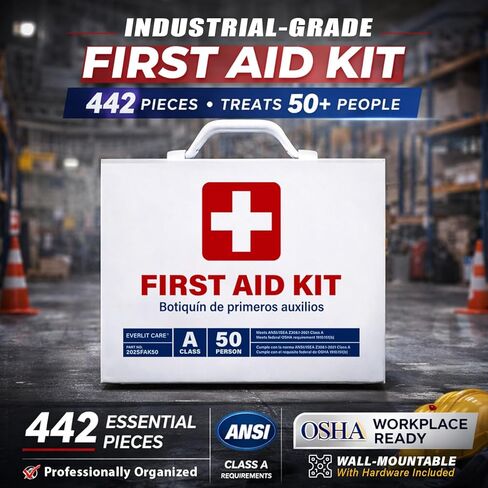 EVERLIT CARE 2-Shelf OSHA-Compliant First Aid Kit, ANSI Class A 50 Person Emergency First Aid Cabinet for Buiness, Job Site, Industrial Manufacturing Facility, Restaurant, and Kitchen in Kuwait