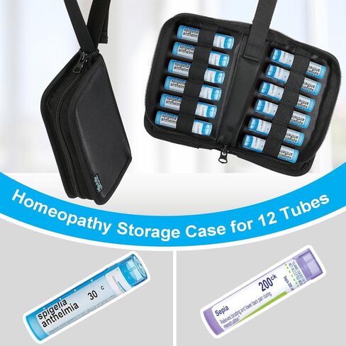 Beautyflier Homeopathy Storage Bag, Compact Size Small Travel Bag for Homeopathic Medicine Storage, Homeopathic Remedies Organizer Case for 12 Tubes, With Carrier Strap, Bag Only in Saudi Arabia