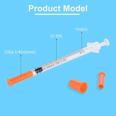 حقنة 1 مل 32 جرام 1/4 بوصة (6 مم)، مستلزمات مختبر U-100، مغلفة بشكل فردي، عبوة من 100 قطعة in Kuwait