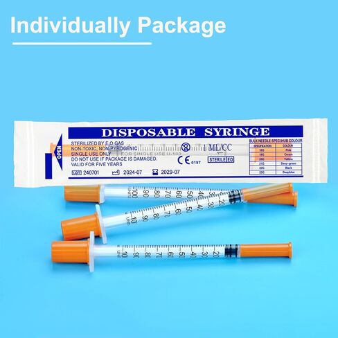 حقنة 1 مل 32 جرام 1/4 بوصة (6 مم)، مستلزمات مختبر U-100، مغلفة بشكل فردي، عبوة من 100 قطعة in Kuwait