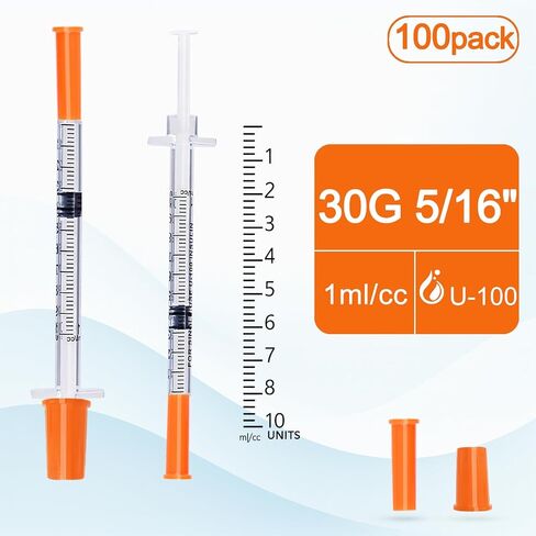 Jeringas, U-100 30G 1ml/cc 5/16" (8mm), Pack of 100 in Kuwait