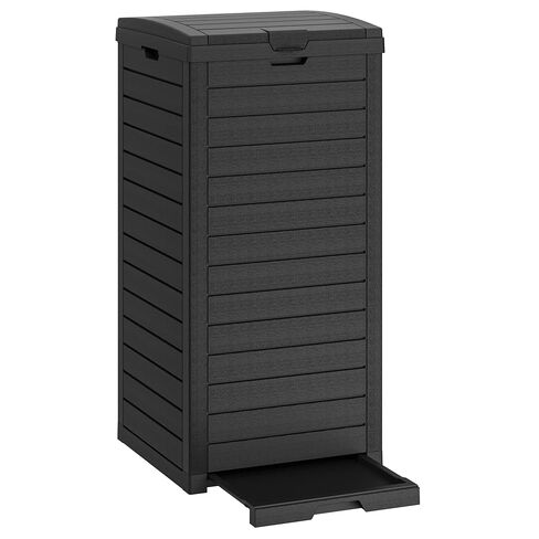 Fancyango Outdoor Trash Can with Lid & Drip Tray, Waterproof Resin Garbage Can, Outside Trash Bin for Patio, Garage, Pool, Deck & Backyard, Black(31 Gallon) in Saudi Arabia