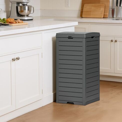 Fancyango Outdoor Trash Can with Lid & Drip Tray, Waterproof Resin Garbage Can, Outside Trash Bin for Patio, Garage, Pool, Deck & Backyard, Black(31 Gallon) in Saudi Arabia
