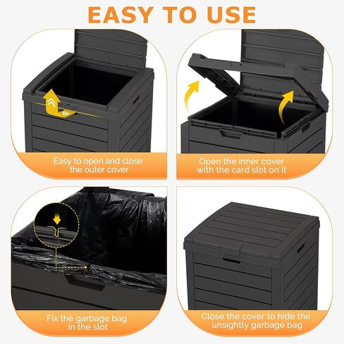 Fancyango Outdoor Trash Can with Lid & Drip Tray, Waterproof Resin Garbage Can, Outside Trash Bin for Patio, Garage, Pool, Deck & Backyard, Black(31 Gallon) in Saudi Arabia