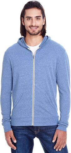 سترة بقلنسوة خفيفة بسحاب كامل للجنسين من Threadfast Apparel مقاس XS NAVY TRIBLEND in Kuwait