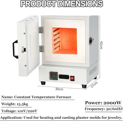 فرن كهربائي للاحتراق بقدرة 2000 وات، فرن الاحتراق بدرجة حرارة عالية، فرن معالجة المجوهرات المعملية المتكامل، فرن التحكم في درجة الحرارة PID 1150 درجة مئوية، للمجوهرات والأعمال المعدنية in Kuwait