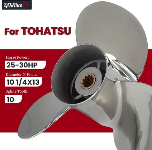 10 1/4X13 المروحة غير القابل للصدأ لـ Tohatsu/Nissan 25HP/30HP Outboards Prop 10 Spline Tooth، RH in Kuwait
