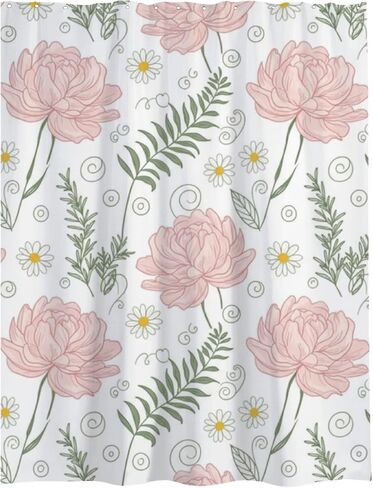 ستارة دش بنمط الأقحوان لطيف، ستارة دش صيفية مقاومة للماء أنيقة بدون خطافات، قماش قابل للغسل للعطلات الأمريكية الأفريقية للحمام ديكور الحمام القديم 72 × 72 بوصة in Kuwait