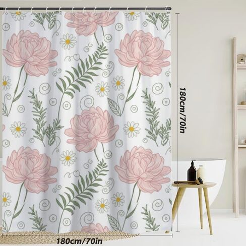 ستارة دش بنمط الأقحوان لطيف، ستارة دش صيفية مقاومة للماء أنيقة بدون خطافات، قماش قابل للغسل للعطلات الأمريكية الأفريقية للحمام ديكور الحمام القديم 72 × 72 بوصة in Kuwait