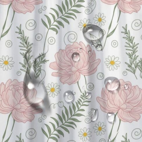 ستارة دش بنمط الأقحوان لطيف، ستارة دش صيفية مقاومة للماء أنيقة بدون خطافات، قماش قابل للغسل للعطلات الأمريكية الأفريقية للحمام ديكور الحمام القديم 72 × 72 بوصة in Kuwait