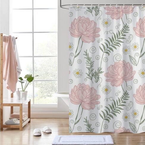 ستارة دش بنمط الأقحوان لطيف، ستارة دش صيفية مقاومة للماء أنيقة بدون خطافات، قماش قابل للغسل للعطلات الأمريكية الأفريقية للحمام ديكور الحمام القديم 72 × 72 بوصة in Kuwait