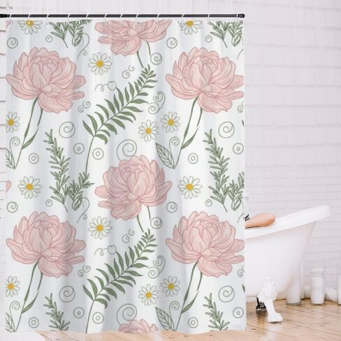 ستارة دش بنمط الأقحوان لطيف، ستارة دش صيفية مقاومة للماء أنيقة بدون خطافات، قماش قابل للغسل للعطلات الأمريكية الأفريقية للحمام ديكور الحمام القديم 72 × 72 بوصة in Kuwait