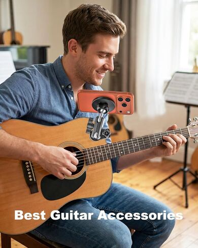 Magnetic Guitar Phone Holder [Strong Magnet] Metal Adjustable Arm Guitar Phone Mount, Magnetic Phone Holder for Guitars, Ukuleles, Basses, Fits iPhone 17 Pro Max 16 Plus Android Smartphone in Kuwait