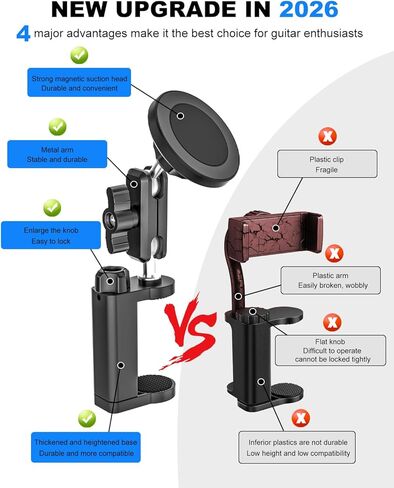 Magnetic Guitar Phone Holder [Strong Magnet] Metal Adjustable Arm Guitar Phone Mount, Magnetic Phone Holder for Guitars, Ukuleles, Basses, Fits iPhone 17 Pro Max 16 Plus Android Smartphone in Kuwait
