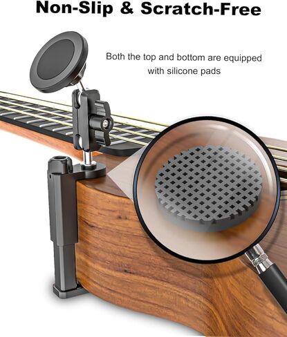Magnetic Guitar Phone Holder [Strong Magnet] Metal Adjustable Arm Guitar Phone Mount, Magnetic Phone Holder for Guitars, Ukuleles, Basses, Fits iPhone 17 Pro Max 16 Plus Android Smartphone in Kuwait