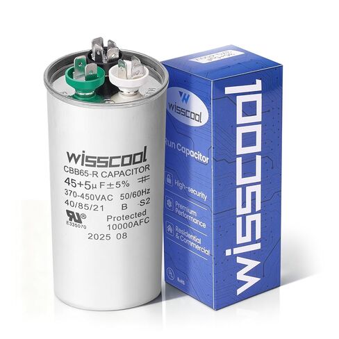 WISSCOOL UL Certified AC Capacitor 45+5uF 45/5 MFD ±5% 370V/440VAC CBB65 Dual Run Circular Start Capacitor for Heat Pump Air Conditioner Fan Motor Start in Kuwait