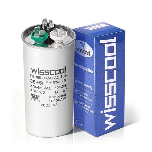 مكثف تيار متردد معتمد من WISSCOOL UL 45+5 فائق التوهج 45/5 MFD ±5% 370V/440VAC CBB65 مكثف بدء دائري مزدوج التشغيل لمضخة الحرارة، محرك مروحة مكيف الهواء، بدء التشغيل in Kuwait