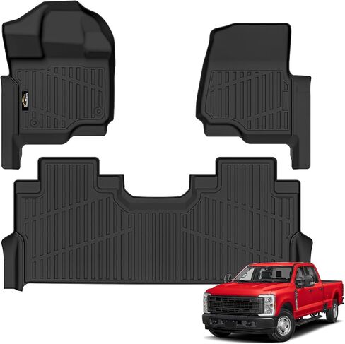 Floor Mats for 2017-2026 Ford F250/F350/F450 Super Duty Crew Cab with Rear Under Seat Storage All Weather TPE Floor Liners Custom Fit for F-250/F-350/F-450 1st & 2nd Row Anti-Slip Full Set Car Mats in Kuwait