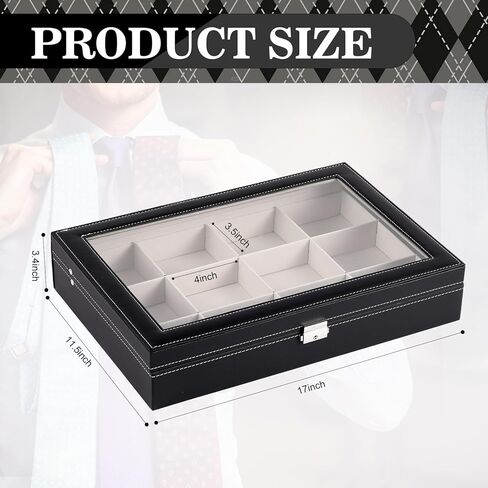 PU Leather Tie Display Case مع 15 مقصورًا ، صندوق تخزين منظم التعادل لإكسسوارات أحزمة الرجال ، حقيبة مجموعة أسود فاخرة لهدية عيد الحب عيد الأب in Kuwait