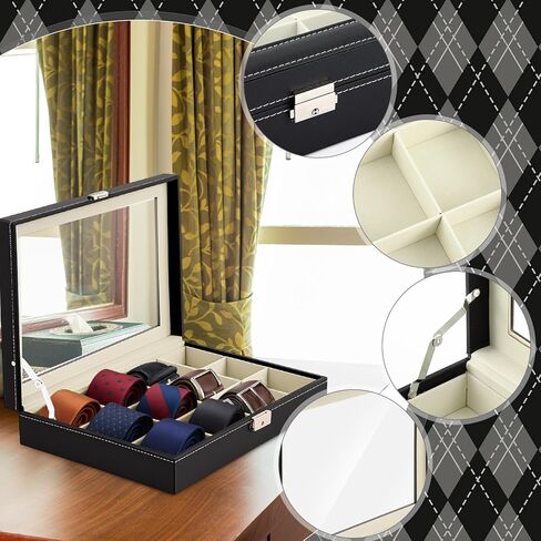 PU Leather Tie Display Case مع 15 مقصورًا ، صندوق تخزين منظم التعادل لإكسسوارات أحزمة الرجال ، حقيبة مجموعة أسود فاخرة لهدية عيد الحب عيد الأب in Kuwait