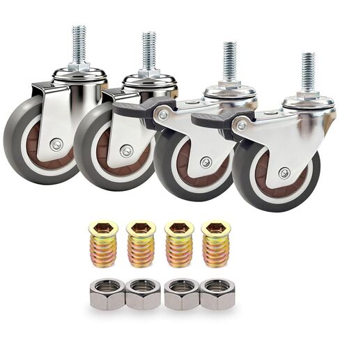 مجموعة عجلات دوارة صغيرة مقاس 1 بوصة M6 × 15 مم مكونة من 4 قطع (2 مع فرامل و2 بدون)، عجلة عربة تسوق صغيرة مطاطية TPE مجموعة عجلات مثالية للأثاث والمعدات الصغيرة in Kuwait