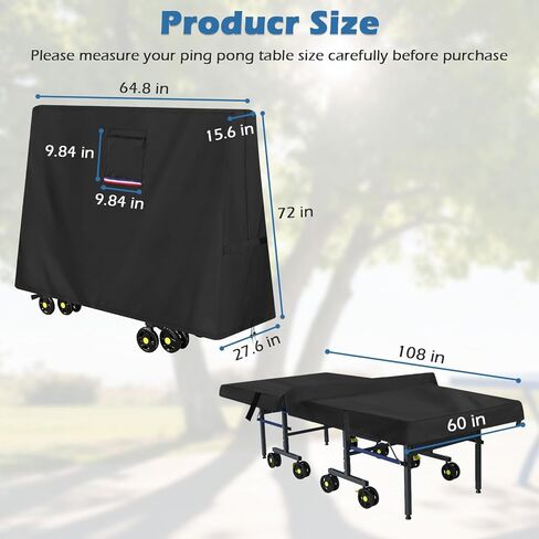 Ping Pong Table Cover Outdoor Waterproof,Table Tennis Cover Fits Both Folding and Flat Tables (Flat Size-9x5 FT) with Waterproof Seal, Includes Organize Bag for Indoor and Outdoor Use in Kuwait