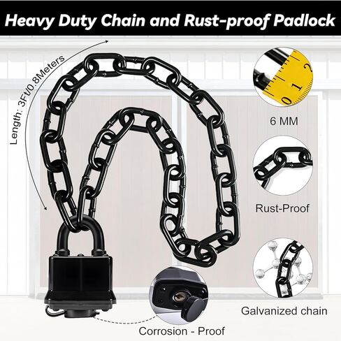 قفل سلسلة مقاوم للطقس - قفل مطور عالي التحمل مع سلسلة بوابة، قفل أمان مضاد للسرقة مع غطاء قفل للدراجات، البوابة، الأسوار، أبواب الفناء الخلفي، الدراجات النارية (سلسلة + قفل) in Kuwait