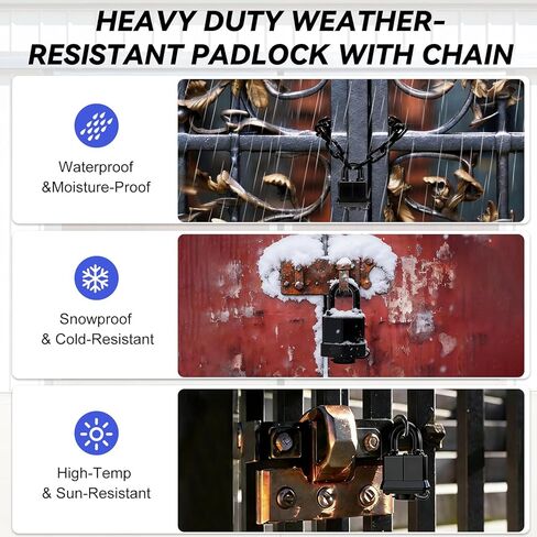 قفل سلسلة مقاوم للطقس - قفل مطور عالي التحمل مع سلسلة بوابة، قفل أمان مضاد للسرقة مع غطاء قفل للدراجات، البوابة، الأسوار، أبواب الفناء الخلفي، الدراجات النارية (سلسلة + قفل) in Kuwait