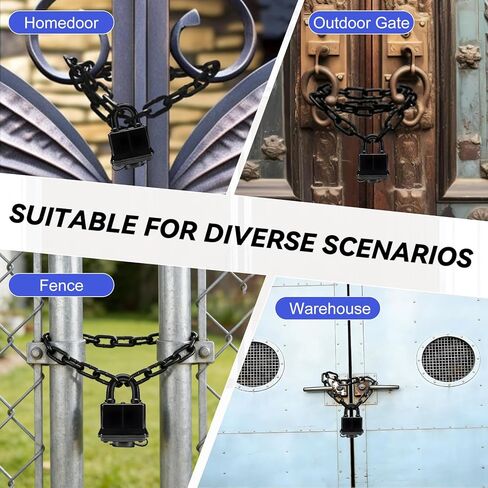 قفل سلسلة مقاوم للطقس - قفل مطور عالي التحمل مع سلسلة بوابة، قفل أمان مضاد للسرقة مع غطاء قفل للدراجات، البوابة، الأسوار، أبواب الفناء الخلفي، الدراجات النارية (سلسلة + قفل) in Kuwait