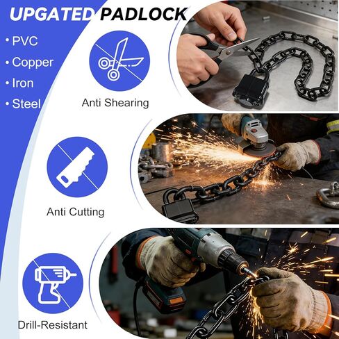 قفل سلسلة مقاوم للطقس - قفل مطور عالي التحمل مع سلسلة بوابة، قفل أمان مضاد للسرقة مع غطاء قفل للدراجات، البوابة، الأسوار، أبواب الفناء الخلفي، الدراجات النارية (سلسلة + قفل) in Kuwait