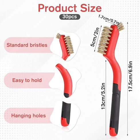 30 قطعة من فرش الأسلاك للتنظيف، مجموعة فرشاة خدش سلكية من الفولاذ المقاوم للصدأ، شعيرات شديدة التحمل مع مقبض منحني وقبضة أسلاك معدنية صغيرة لتنظيف الأوساخ والصدأ والطلاء in Kuwait
