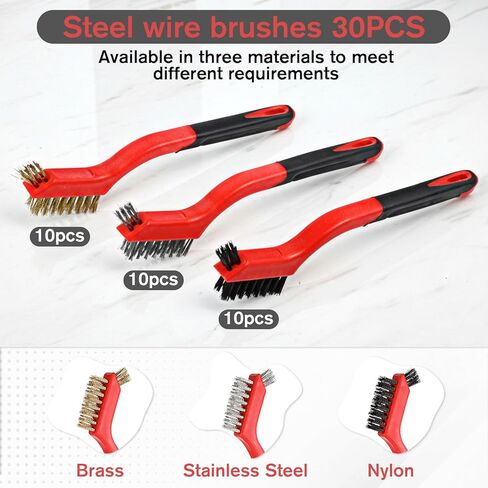 30 قطعة من فرش الأسلاك للتنظيف، مجموعة فرشاة خدش سلكية من الفولاذ المقاوم للصدأ، شعيرات شديدة التحمل مع مقبض منحني وقبضة أسلاك معدنية صغيرة لتنظيف الأوساخ والصدأ والطلاء in Kuwait