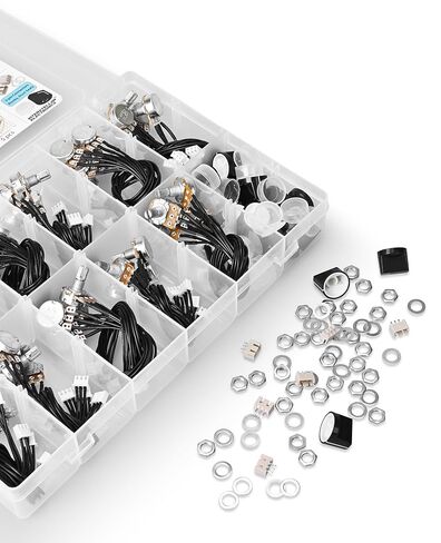 Potentiometer Assortment pre-Wired B1K B5K B10K B20K B50K B100K B250K B500K B1M (Linear) A10K A100K (Audio Log) prefabed, pre-soldered incl. Knobs, Dust Seals, 3-pin 0.1 inch Connectors, 48 pcs in Kuwait