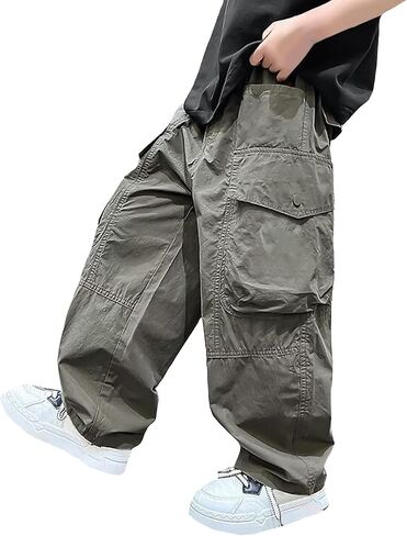 Boys Baggy Cargo Pants Elastic Waist Kids Pants 6-12 Years in Saudi Arabia