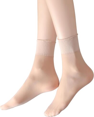 Womens 30D Lettuce Trim Sheer Ankle Nylon Socks, Ankle High Tights Hosiery in Kuwait