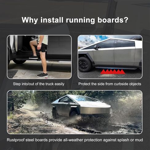 2Pcs Running Boards for Cybertruck Side Steps New Upgrade Cybertruck Exterior Brackets Nerf Bars Fit for Cybertruck Door Steps for Tesla Cybertruck Accessories 2024-2025 in Kuwait