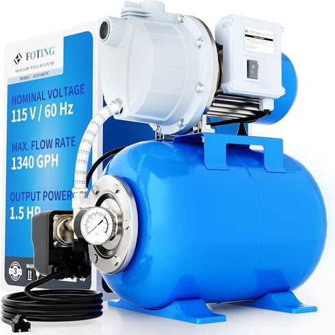FOTING 1.5HP مضخة الآبار الضحلة مع خزان الضغط، 1340GPH مضخات نفاثة مضخة حديقة، مضخات الري تصريف نقل المياه، مضخة نفاثة معززة للمياه من الفولاذ المقاوم للصدأ للمنزل والحديقة ومزرعة العشب، أزرق in Kuwait