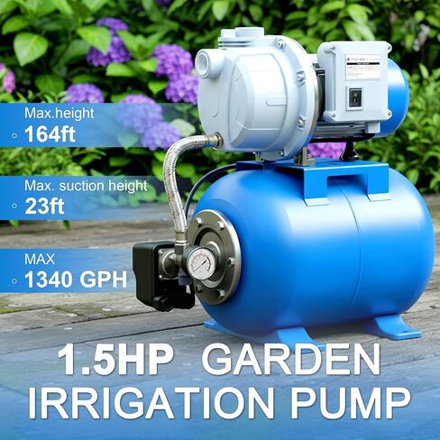 FOTING 1.5HP مضخة الآبار الضحلة مع خزان الضغط، 1340GPH مضخات نفاثة مضخة حديقة، مضخات الري تصريف نقل المياه، مضخة نفاثة معززة للمياه من الفولاذ المقاوم للصدأ للمنزل والحديقة ومزرعة العشب، أزرق in Kuwait