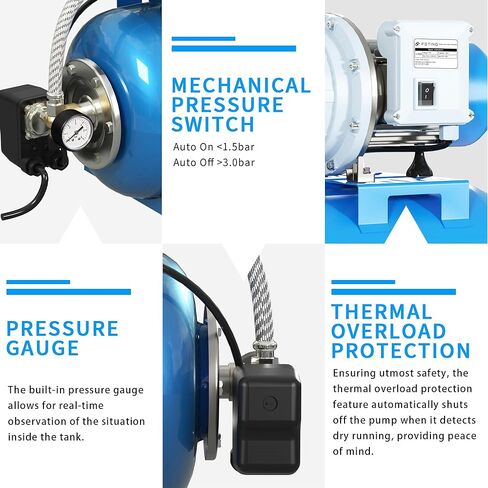 FOTING 1.5HP مضخة الآبار الضحلة مع خزان الضغط، 1340GPH مضخات نفاثة مضخة حديقة، مضخات الري تصريف نقل المياه، مضخة نفاثة معززة للمياه من الفولاذ المقاوم للصدأ للمنزل والحديقة ومزرعة العشب، أزرق in Kuwait