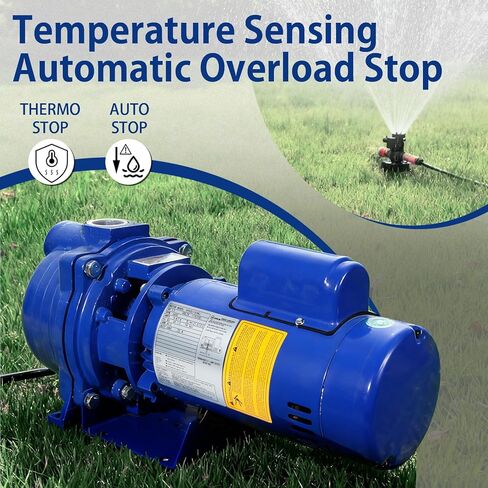 WASSERMANN مضخة طرد مركزي 1.5 حصان، 66GPM مضخة نفاثة بئر ضحلة 115 فولت/230 فولت مضخة طرد مركزي ذاتية التحضير، مضخة معززة متينة من الحديد الزهر لرش العشب، ري الحديقة، بديل لـ J15S، أزرق in Kuwait
