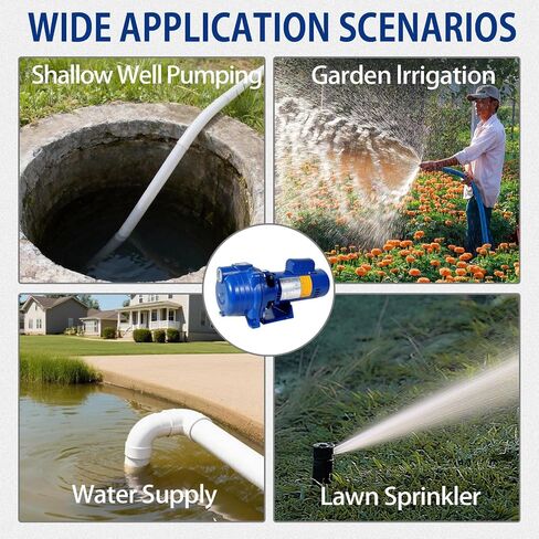 WASSERMANN مضخة طرد مركزي 1.5 حصان، 66GPM مضخة نفاثة بئر ضحلة 115 فولت/230 فولت مضخة طرد مركزي ذاتية التحضير، مضخة معززة متينة من الحديد الزهر لرش العشب، ري الحديقة، بديل لـ J15S، أزرق in Kuwait