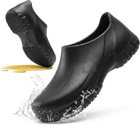 SPIEZ Non Slip Chef Clogs for Men, Slip On Oil & Slip Nursing Work Shoes, Wide Breathable Lightweight Food Service Shoes for Standing All Day Black, US 7-13 in Kuwait
