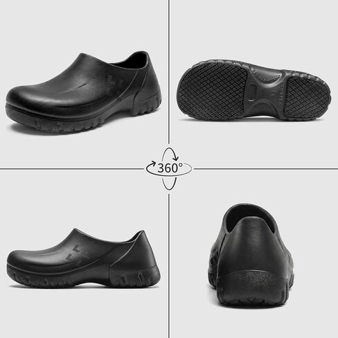 SPIEZ Non Slip Chef Clogs for Men, Slip On Oil & Slip Nursing Work Shoes, Wide Breathable Lightweight Food Service Shoes for Standing All Day Black, US 7-13 in Kuwait