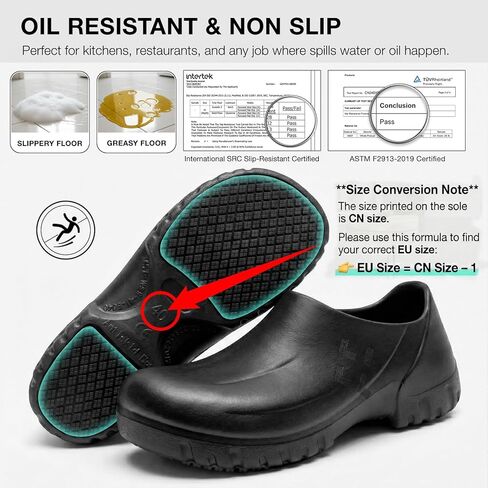 SPIEZ Non Slip Chef Clogs for Men, Slip On Oil & Slip Nursing Work Shoes, Wide Breathable Lightweight Food Service Shoes for Standing All Day Black, US 7-13 in Kuwait