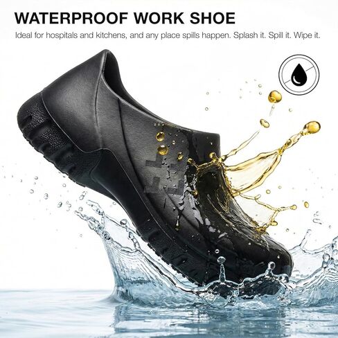 SPIEZ Non Slip Chef Clogs for Men, Slip On Oil & Slip Nursing Work Shoes, Wide Breathable Lightweight Food Service Shoes for Standing All Day Black, US 7-13 in Kuwait