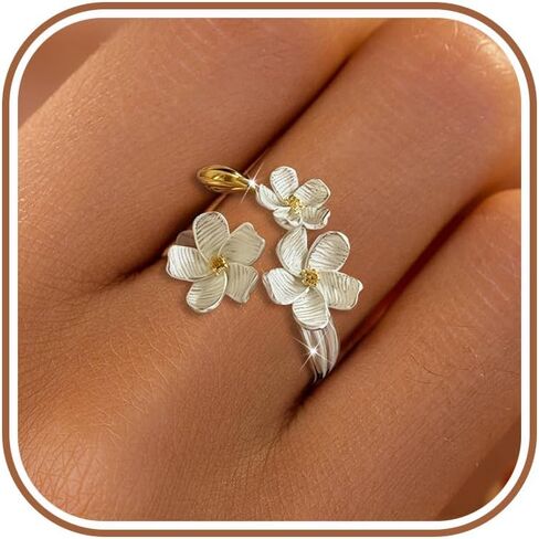Lovecom 925 Sterling Silver Flower Rings for Women Dainty 14K Gold Plated Flated Open Three Floral Breath Ring in Saudi Arabia